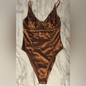 Deep V-Neck Satin Bodysuit